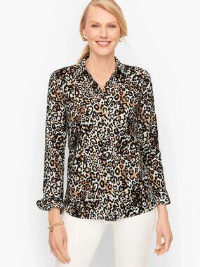Talbots Classic Cotton Shirt Contemporary Office Work Career in Leopard 1X